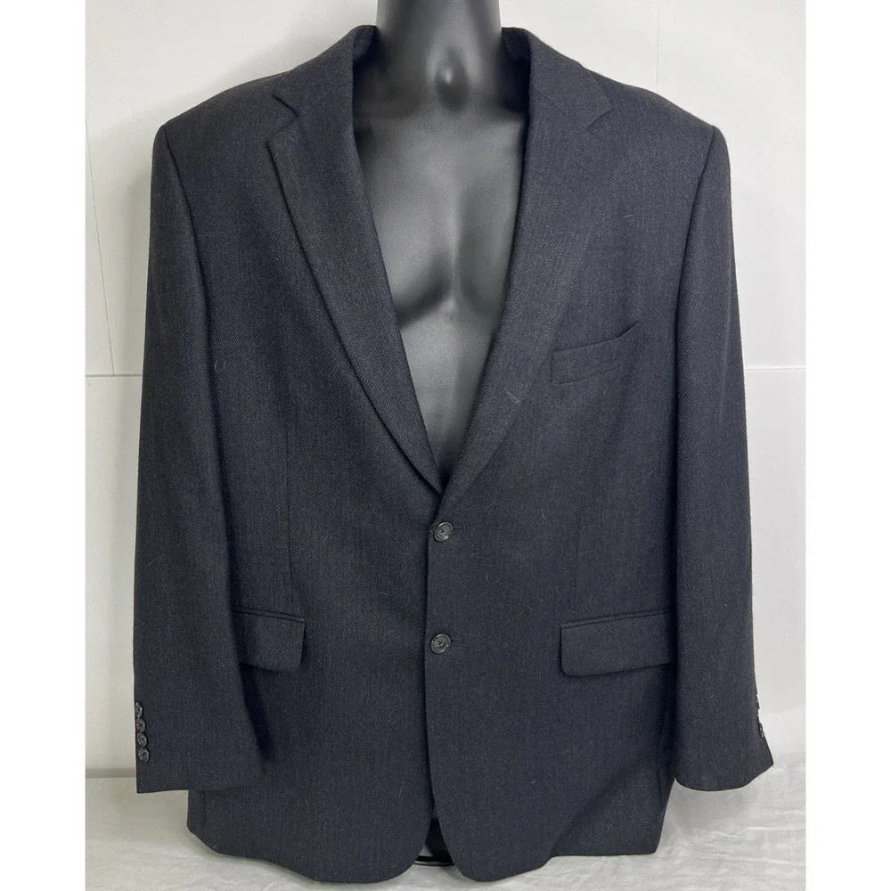 Joseph & Feiss Blazer Jacket 43R Black Gray Herringbone Lambswool Work Office